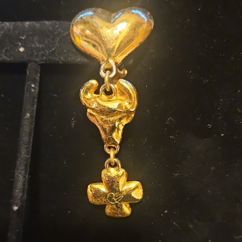 Christian  LaCroix Gold Dangling Heart Earring